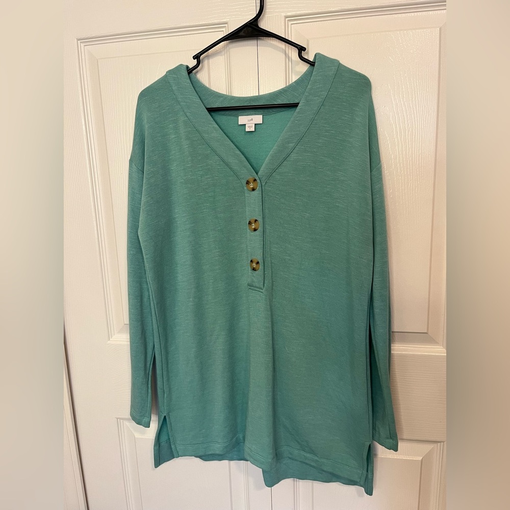 Pure Jill French Terry‎ Slub V Neck Blue/Green Top size Small